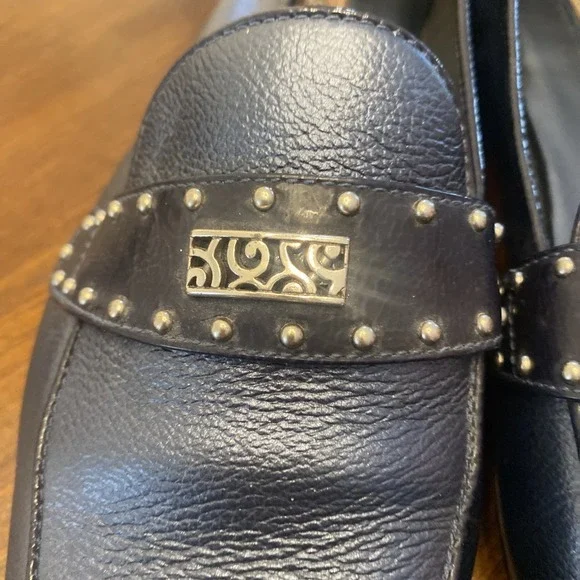 Brighton Women's Sapphire Blue Metallic/Black Loafers Studs Silver Tone Accents - Picture 3 of 16
